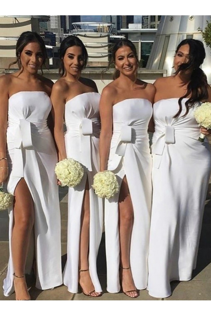 Long White Strapless Sheath Bridesmaid Dresses 902316