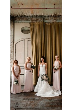Long Pink Sheath/Column Floor Length Bridesmaid Dresses 902333