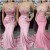 Long Pink Lace Mermaid Bridesmaid Dresses 902410