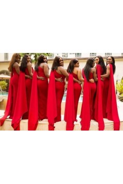 Long Red One Shoulder Bridesmaid Dresses 902411