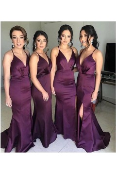 Long Grape Purple Mermaid Spaghetti Straps Bridesmaid Dresses 902437