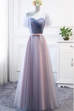 Long Tulle Floor Length Bridesmaid Dresses with Sleeves 902447