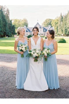 Long Blue Chiffon Floor Length Bridesmaid Dresses 902453
