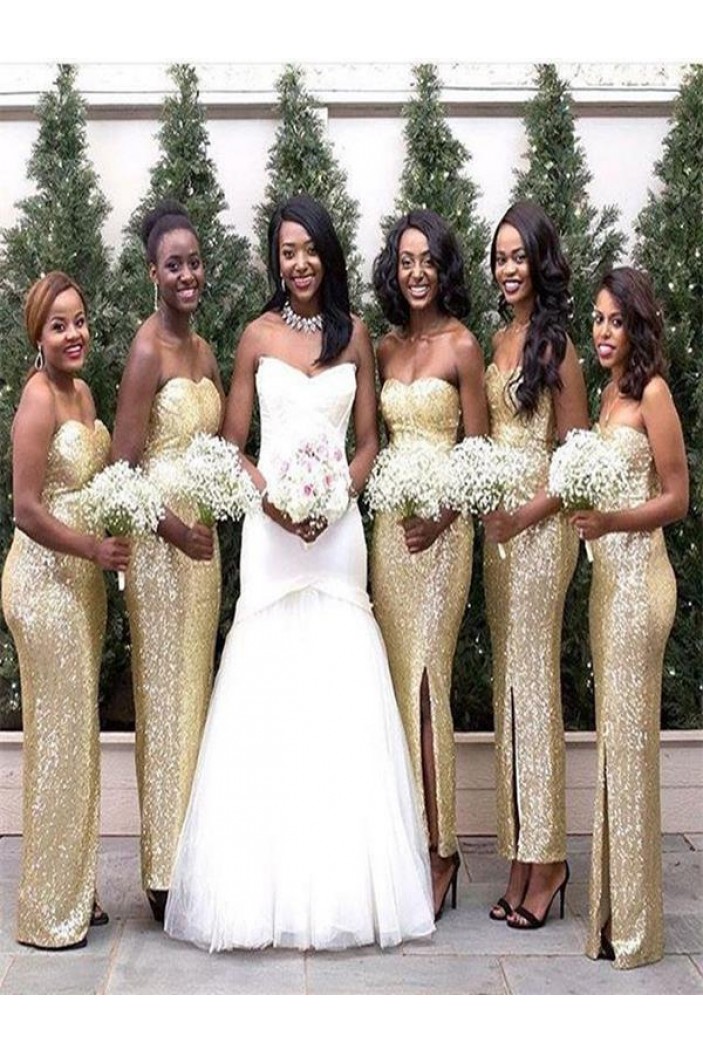 Long Gold Sequin Sweetheart Bridesmaid Dresses 902455