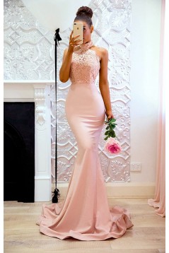 Long Pink Mermaid Lace Bridesmaid Dresses 902473