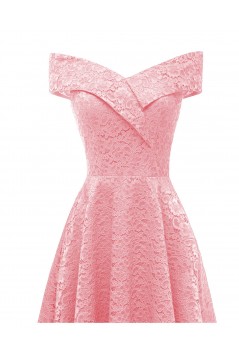 A-Line Short Lace Off the Shoulder Bridesmaid Dresses 902517