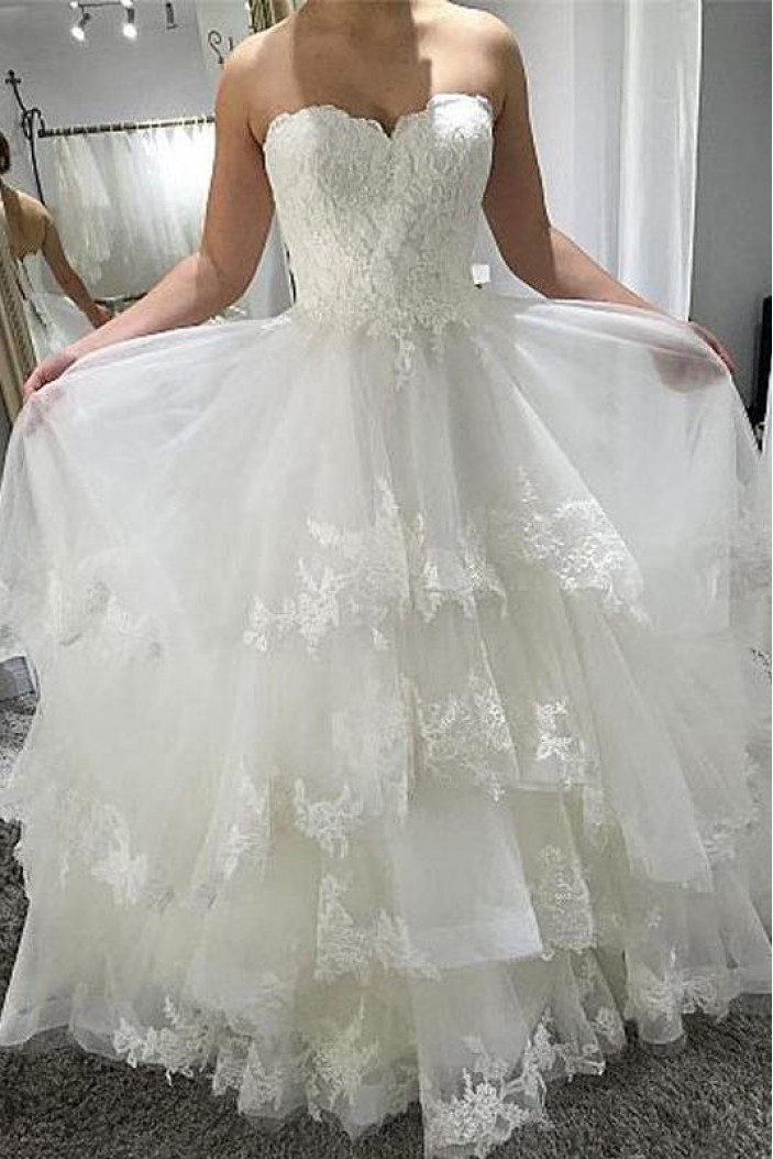 A-Line Sweetheart Lace Long Wedding Dresses Bridal Gowns 903022