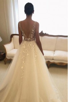 Elegant A-Line Lace Long Wedding Dresses Bridal Gowns 903029