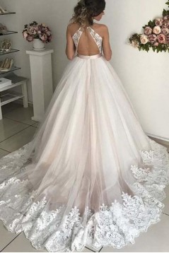 A-Line Lace V Neck Wedding Dresses Bridal Gowns 903038