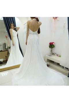 Long Halter Beaded V Neck Chiffon Wedding Dresses Bridal Gowns 903059