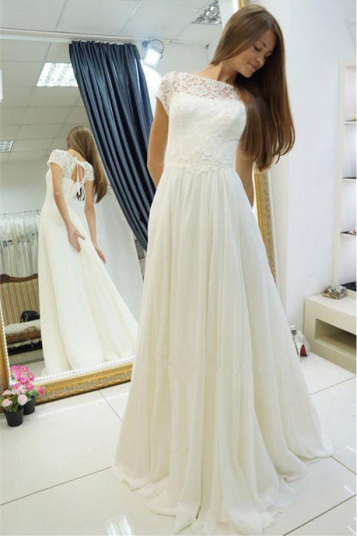 A-Line Chiffon and Lace Wedding Dresses Bridal Gowns 903060