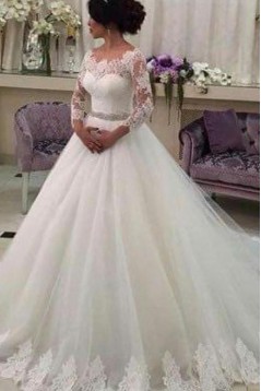 A-Line Lace Wedding Dresses Bridal Gowns with Long Sleeves 903063