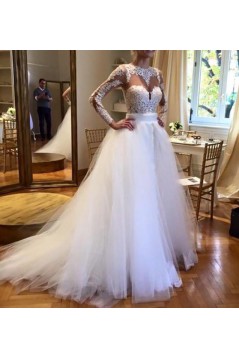 A-Line Lace and Tulle Wedding Dresses Bridal Gowns with Long Sleeves 903064