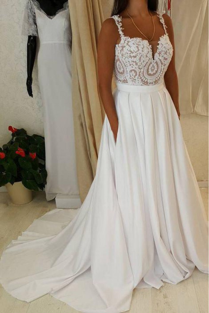 A-Line Lace Wedding Dresses Bridal Gowns with Pockets 903065