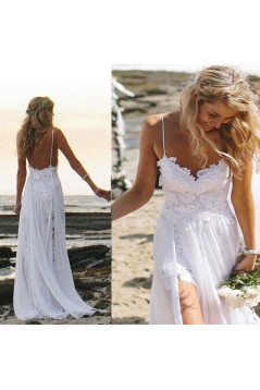 Long Chiffon and Lace Spaghetti Straps Wedding Dresses Bridal Gowns 903096