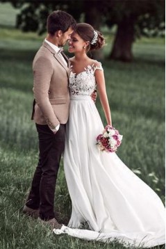 A-Line Chiffon and Lace Wedding Dresses Bridal Gowns 903101