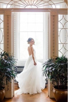 A-Line Long White V Neck Wedding Dresses Bridal Gowns 903108