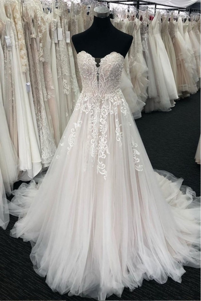 A-Line Sweetheart Lace and Tulle Wedding Dresses Bridal Gowns 903109