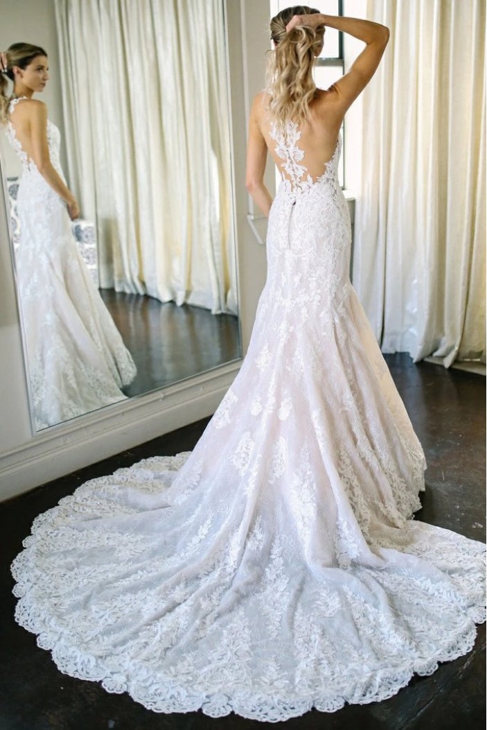 Long Mermaid Lace Wedding Dresses Bridal Gowns 903117