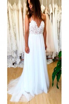 A-Line Halter Lace and Tulle Wedding Dresses Bridal Gowns 903124