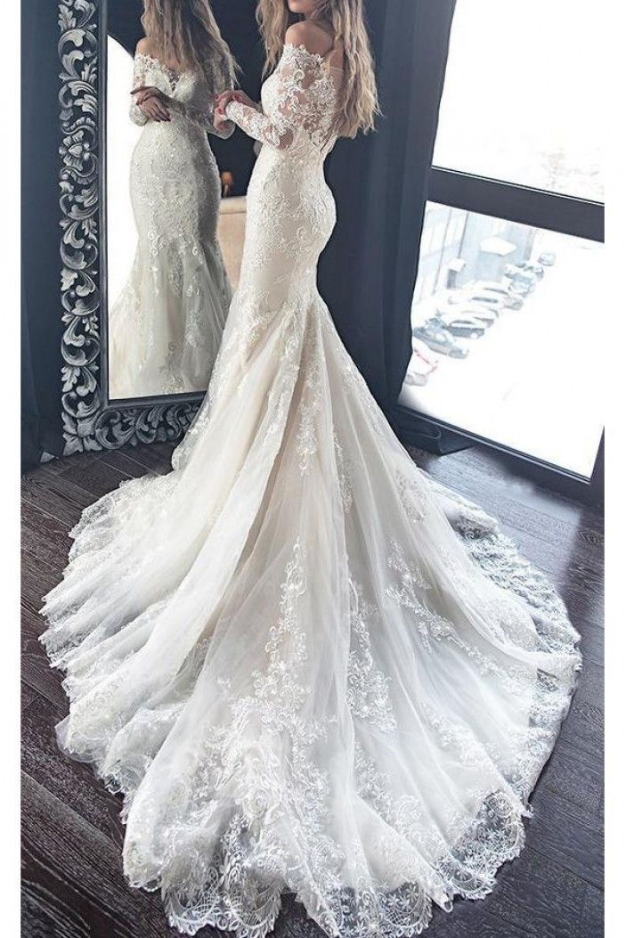 Mermaid Lace Long Sleeves Wedding Dresses Bridal Gowns 903126