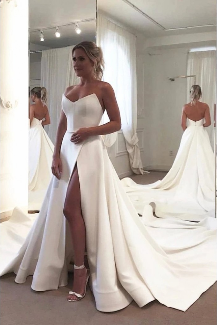 A-Line Long Satin Wedding Dresses Bridal Gowns 903128