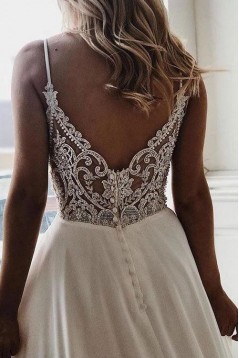 A-Line V Neck Long Wedding Dresses Bridal Gowns 903130