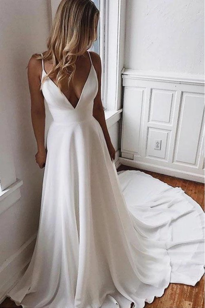 A-Line V Neck Long Wedding Dresses Bridal Gowns 903130