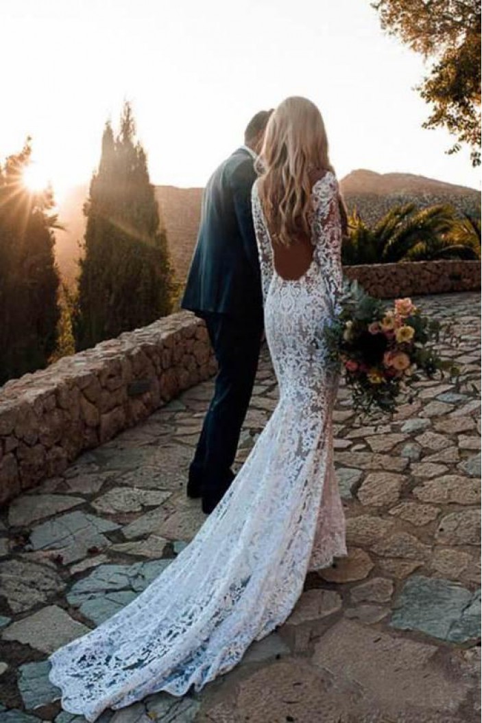 Mermaid Long Sleeves Lace Wedding Dresses Bridal Gowns 903136
