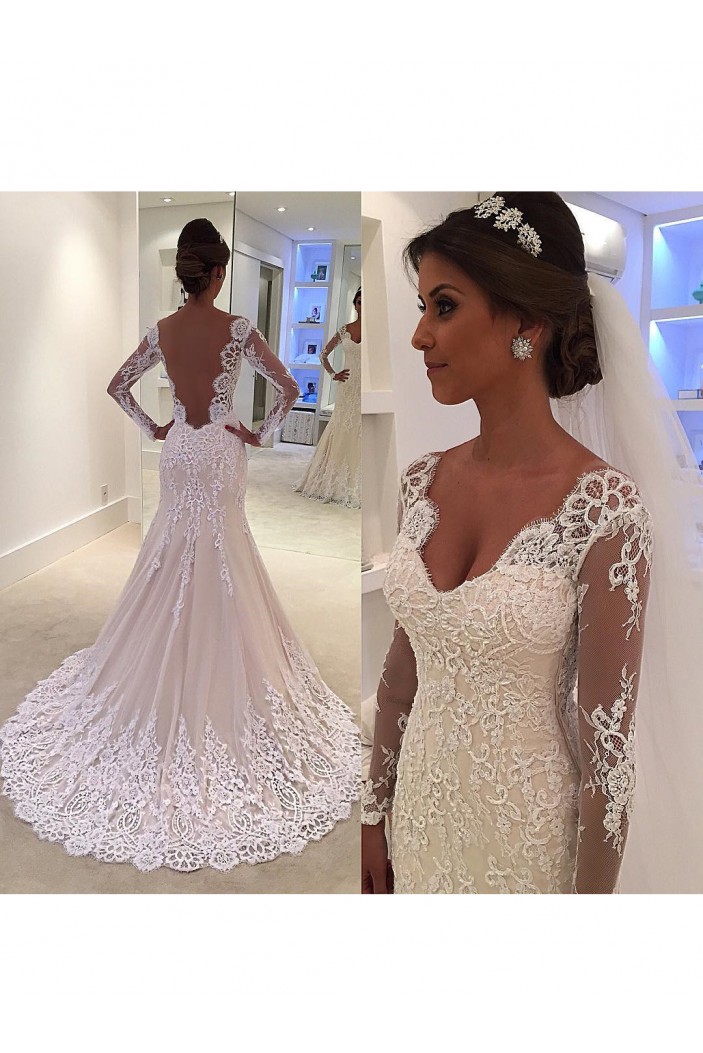 Mermaid Lace Long Sleeves Wedding Dresses Bridal Gowns 903150