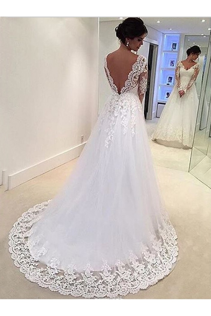 A-Line Lace Long Sleeves Wedding Dresses Bridal Gowns 903161