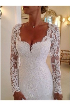 Elegant Mermaid Long Sleeves Lace Wedding Dresses Bridal Gowns 903165