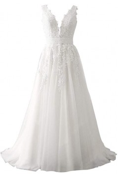 A-Line Lace V Neck Wedding Dresses Bridal Gowns 903184