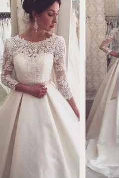 A-Line Lace Wedding Dresses Bridal Gowns with Sleeves 903187