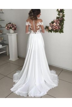A-Line Chiffon and Lace Long Sleeves Wedding Dresses Bridal Gowns 903188