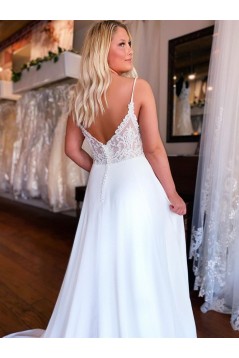 A-Line Chiffon and Lace V Neck Wedding Dresses Bridal Gowns 903196
