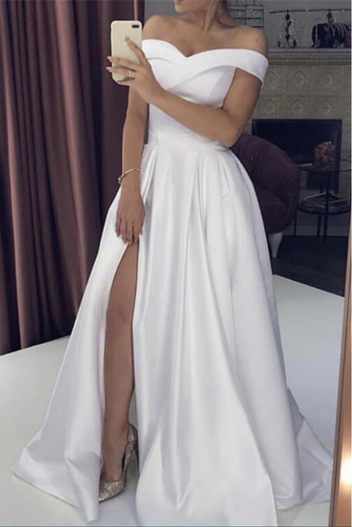A-Line Off the Shoulder Long Wedding Dresses Bridal Gowns 903215