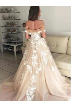 A-Line Off the Shoulder Lace and Tulle Wedding Dresses Bridal Gowns 903221