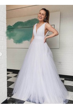 A-Line V Neck Tulle Wedding Dresses Bridal Gowns 903222
