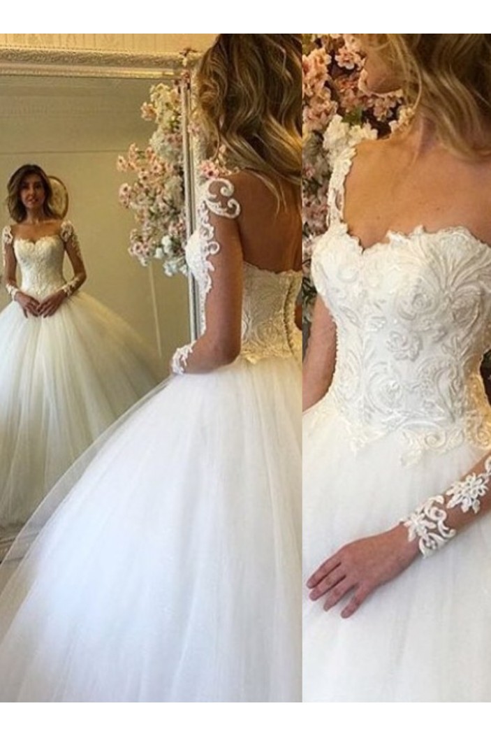 Ball Gown Lace and Tulle Long Sleeves Wedding Dresses Bridal Gowns 903226