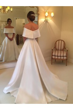 A-Line Off the Shoulder Long Satin Wedding Dresses Bridal Gowns 903234