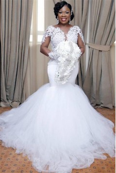 Mermaid Lace and Tulle Long Sleeves Wedding Dresses Bridal Gowns 903246
