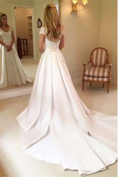 A-Line Lace Wedding Dresses Bridal Gowns with Short Sleeves 903257