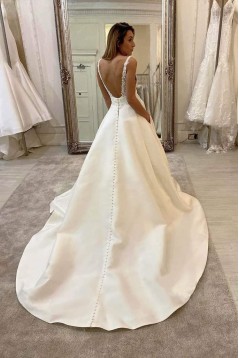 A-Line Satin and Lace Long Wedding Dresses Bridal Gowns 903262
