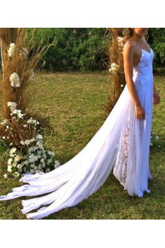 Elegant Long Chiffon and Lace Spaghetti Straps Wedding Dresses Bridal Gowns 903267