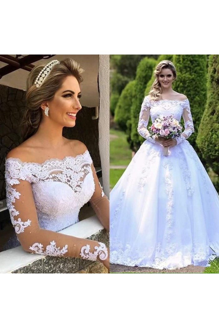 A-Line Long Sleeves Lace Wedding Dresses Bridal Gowns 903276