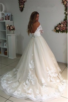 A-Line Lace Wedding Dresses Bridal Gowns with Sleeves 903281