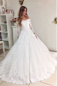 A-Line Lace Off the Shoulder Wedding Dresses Bridal Gowns 903284