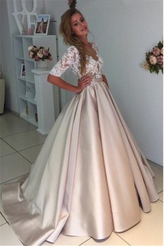 A-Line Lace and Satin Wedding Dresses Bridal Gowns 903285