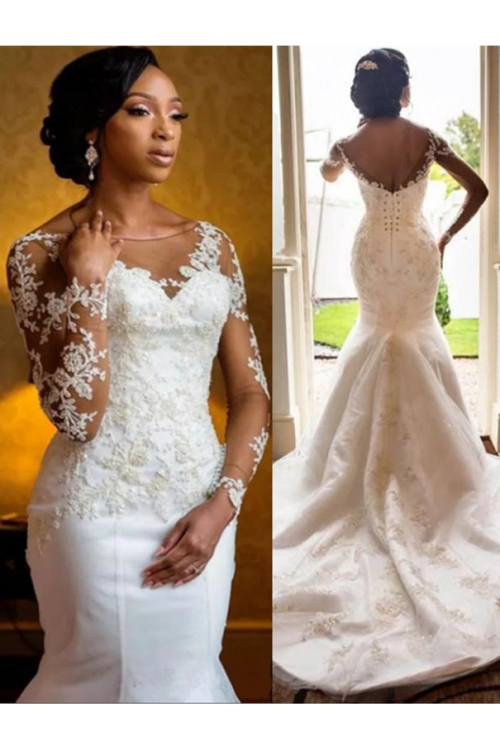 Mermaid Lace Long Sleeves Wedding Dresses Bridal Gowns 903289